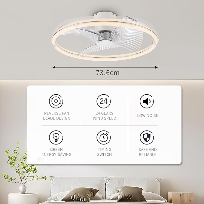 29in LED Ceiling Light with Fan, Ceiling Fan Lights 24 Levels Wind Speeds, Stepless Dimming Light, Modern Fan Lighting for Living Room, Dining Room, Bedroom, Office, 3000-5500K