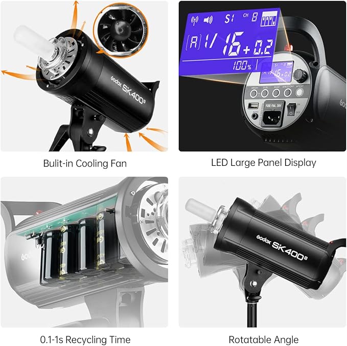Godox 800Ws 2Packs SK400II 2.4G Studio Strobe Flash Light Kit,GN65 5600K Monolight Bowens Mount Flash for Studio Photography with XT-16 Transmitter,Softboxes,Light Stands,Reflectors,Umbrella,Carry Bag