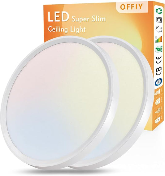 2PK 15.8 Inch Led Ceiling Light Flush Mount, 32W, 3480LM, 3000K/4000K/6000K CCT Selectable Super Slim LED Ceiling Light, Close to Ceiling Round Flat Panel Light for Hallway, Bedroom,Kitchen ect - Aura Lighting