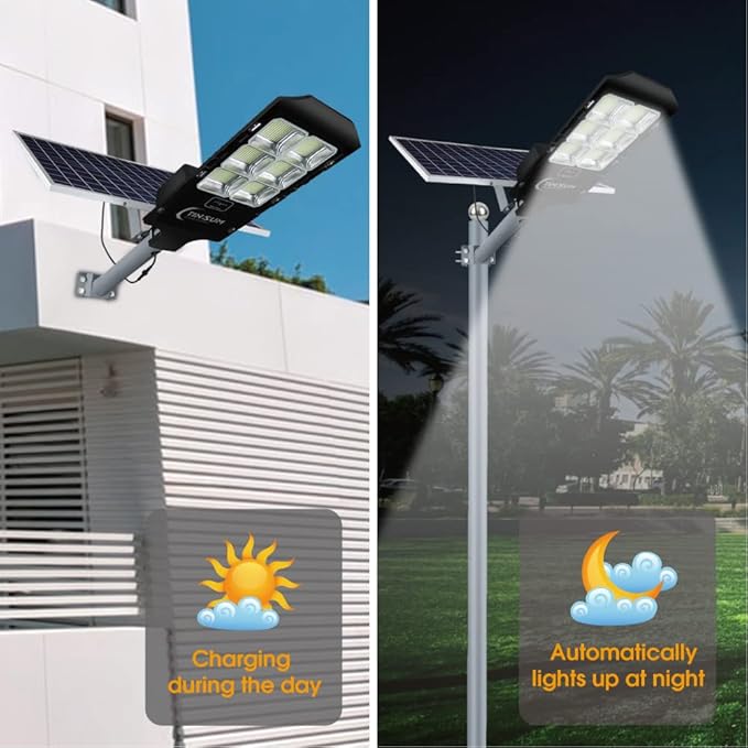 Solar Led Street Lights Outdoor,800w Solar Flood Light Fixture High Lumens Dusk to Dawn Security Stadium Lighting Waterproof Pole Light with Motion Sensor for Parking Lot,Garden,Yard, Court