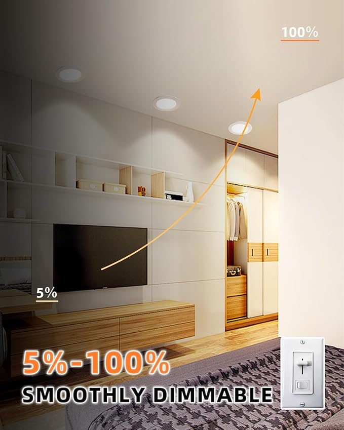 ZYC Recessed Lighting 6 Inch - 12W Ultra-Thin LED Ceiling Lights,2700-5000K Selectable,5CCT Dimmable Canless Wafer Downlight,1100LM Hight Brightness,Dimmable Can Light,Pack of 24 White.