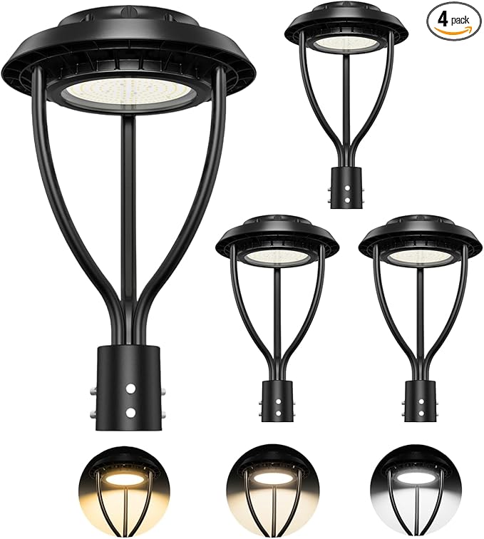 4Pack LED Post Top Light with Photocell, 80W 64W 48W Adjustable, 12000LM Adjustable CCT 3000/4000/5000K Outdoor Pole Lights, IP65 Waterproof Commercial LED Post Light Fixture ETL DLC Listed - Aura Lighting