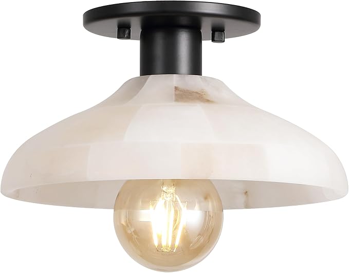 JONATHAN Y 10" Black/White Modern LED Semi Flush Mount Ceiling Fixture, Alabaster Shade for Hallway Bedroom Foyer, Mid-Century Dimmable Lamp, Edison LED Bulb Included (JYL1207B)