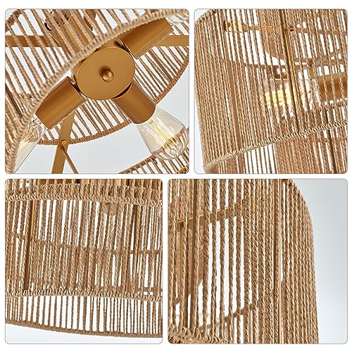 24” Boho Hand Woven Rattan Chandelier 3 Round Adjustable 4