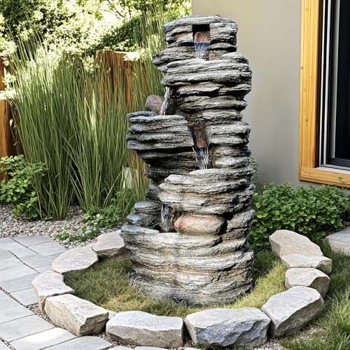 40" Outdoor Water Fountain with LED Lights