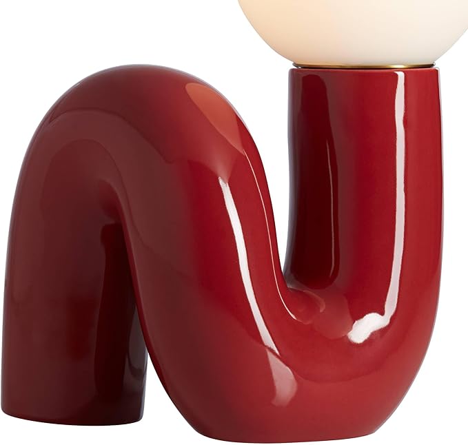 360 Lighting Fondant 11 3/4" Small Mid Century Modern Accent Table Lamp Velvet Red Ceramic Single Glass White Shade Living Room Bedroom Bedside Nightstand House Office Home