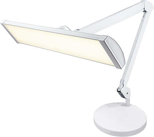 Neatfi Ultra 3,500 Lumen LED Desk Lamp, Color Correlated Temperature, 3 Light Modes, Dimmable, 45W, 26 Inch Wide Metal Shade, 540 SMD LEDs (CCT with Base, White) - Aura Lighting