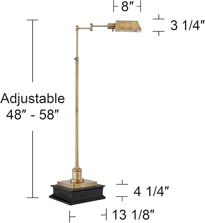 Regency Hill Jenson Traditional Farmhouse Vintage Style Pharmacy Floor Standing Lamp with Riser 58" Tall Aged Brass Gold Metal Adjustable Swing Arm Decor for Living Room Reading House Bedroom Home