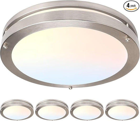 13 Inch Led Ceiling Light Fixture - 4 Pack 36W Flush Mount Ceiling Lights dimmable 3600LM 3000K/3500K/4000K/5000K/6000K Luxurious Nickel for Kitchen Hallway Stairwell Bedroom Bathroom - Aura Lighting