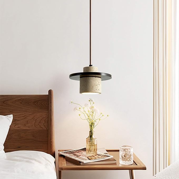 Wabi Sabi Pendant Light Natural Stone Retro Japanese Style Yellow Travertine Pendant Lighting Vintage Mini Wood Nordic Hanging Light Adjustable For Kitchen Island & Dining Room