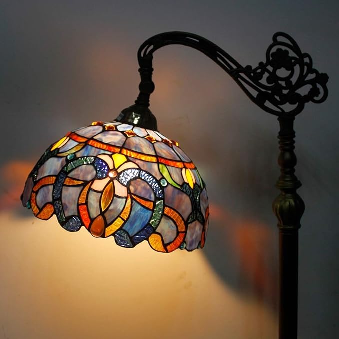 Tiffany Lamp Shade Replacement 12X6 Inch Stained Glass Lampshade Only 1-5/8-Inch Fitter Opening for Arched Floor Lamp, Torchiere Lamp, Pendant Light (Blue Purple)