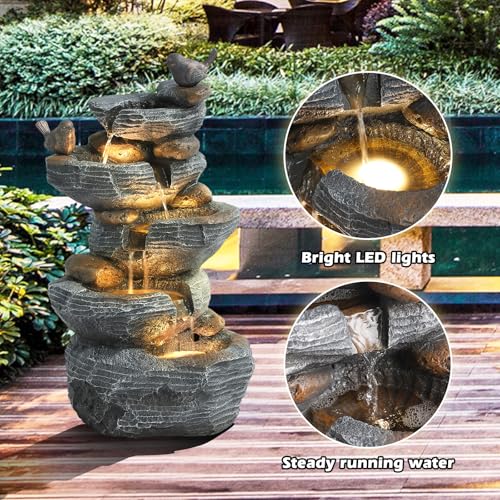 Outdoor 5 Tiers Cascading Rock Water Fountain