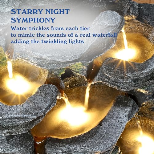 7 Tiers Cascading Rock Water Fountain Outdoor