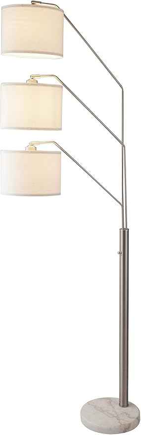 SH Lighting 83.5" Arc Tree Floor Lamp - Featrue 3 Hanging White Drum Fabric Shade with Adjustable Swing Arm and Marable Base - Great for Living Rooms, Bedrooms, or Arching Over Couches - 6949SN