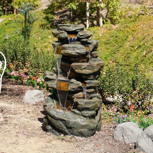 51" Tall 6 Tier Outdoor Rainforest Waterfall Floor Fountain