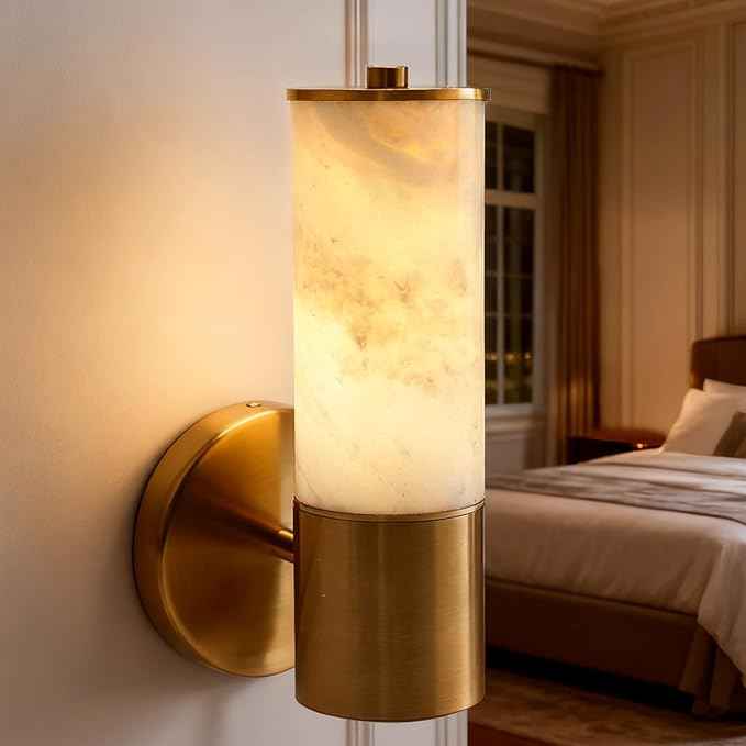 Wall Sconces Modern Sconces Wall Lighting Vanity Light Fixtures with Marble lampshade, Black Wall Mount Lights for Living Room Corridor Mirror Bedroom Stairs(Bulb Include) (Gold, 1 pcs)