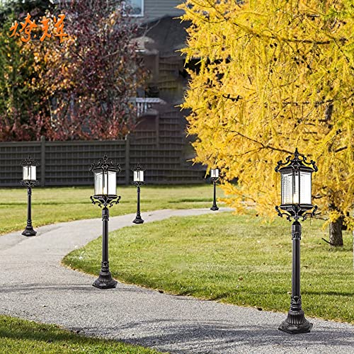 Style Outdoor Pillar Lamp Waterproof Column Lamp Aalloy Street Light E27 Post Light with Glass Lampshade Villa Courtyard Pole Lamp