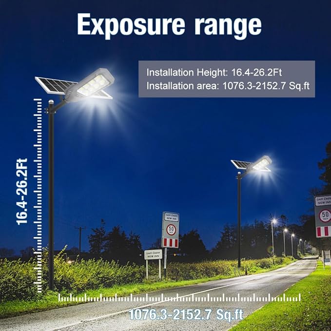 Solar Street Lights Outdoor, 4600W Solar Powered Flood Lights IP67 Waterproof 6500K 504 LEDs Commercial Security Light with Remote Control Dusk to Dawn for Parking Lot Yard Garden Garage etc.