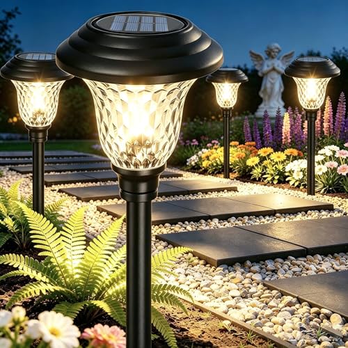 8 Pack Solar Pathway Lights White+Color Changing Stainless Steel 3 Mode Outdoor Multicolor Metal Solar Powered Waterproof Glass for Garden Landscape Path Yard Walkway Driveway Black