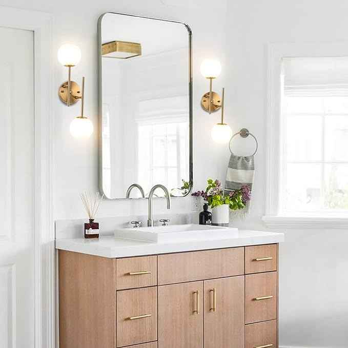 Gold Globe Wall Sconce, 7.5" W x 20" H, G9 Base, Compatible with LED or Halogen Bulbs, Perfect for Bathroom, Kitchen, Living Room, Home Office, Lobby, Bedroom