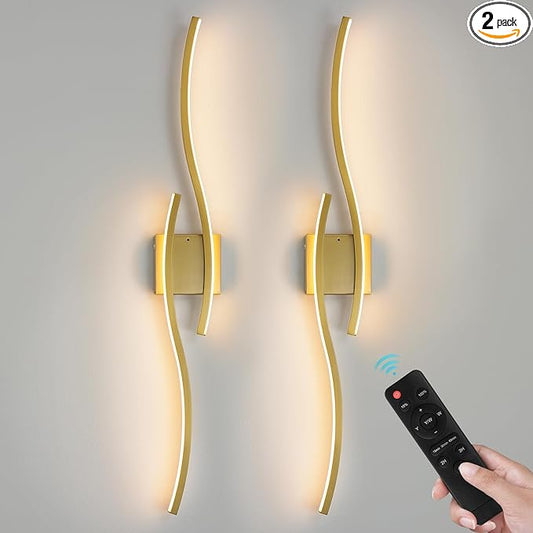 WOSHITU Gold Battery Operated Wall Sconces: 39 Inch Rechargeable Wall Sconce Set of 2 with Remote Control 3CCT Dimmable Wall Light Modern Cordless Wall Lamp for Bedroom Living Room Hallway Bathroom