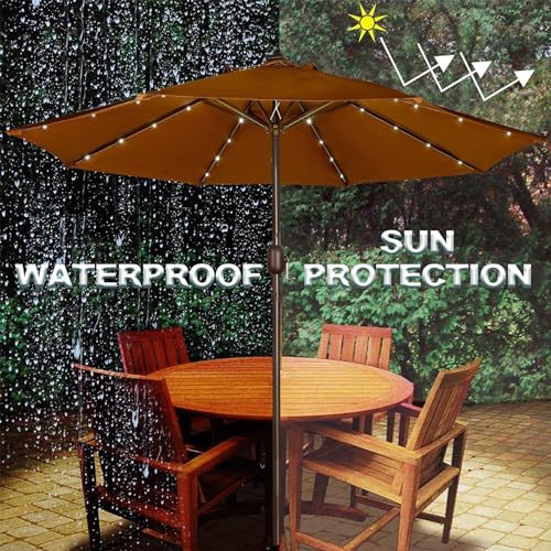 9 ft Solar Umbrella 32 LED Lighted Patio Umbrella Table Market Umbrella with Tilt and Crank Outdoor Umbrella for Garden