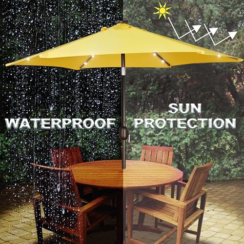 7.5 ft Solar Umbrella 18 LED Lighted Patio Umbrella Table Market Umbrella with Tilt and Crank Outdoor Umbrella for Garden