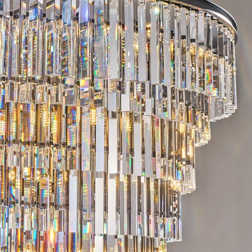 36'' Spiral Crystal Chandelier Black Modern Light Fixture