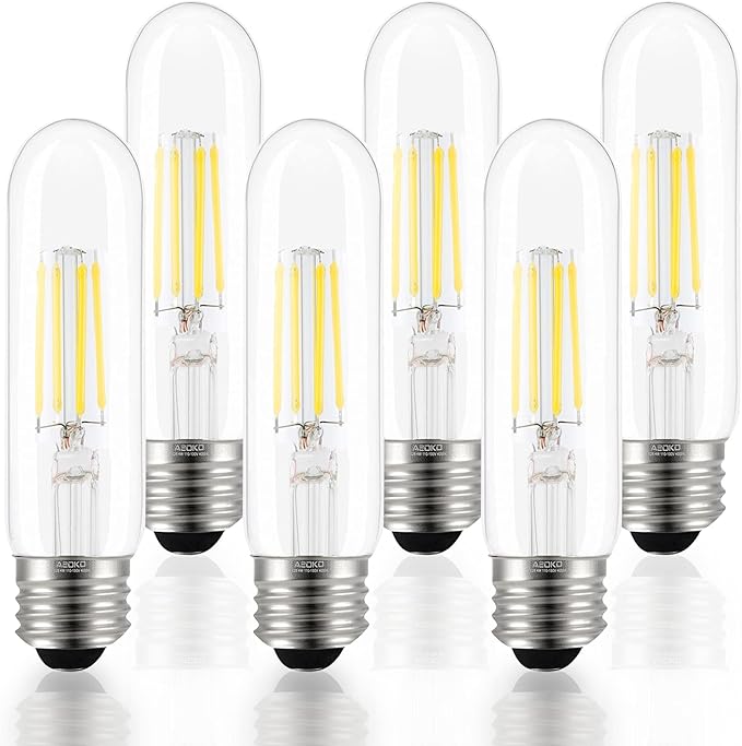 T10 LED Bulbs Daylight 4000K LED Tubular Edison Light Bulbs 4W Dimmable Tube Vintage Led Bulbs 40 Watt Equivalent,E26 Medium Base, LED Filament Retro Bulb for Desk Lamp, (6-Pack), 6 Count (Pack of 1)