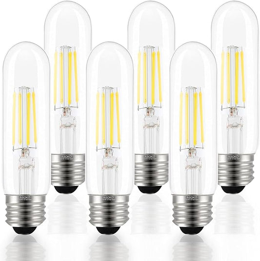 T10 LED Bulbs Daylight 4000K LED Tubular Edison Light Bulbs 4W Dimmable Tube Vintage Led Bulbs 40 Watt Equivalent,E26 Medium Base, LED Filament Retro Bulb for Desk Lamp, (6-Pack), 6 Count (Pack of 1)