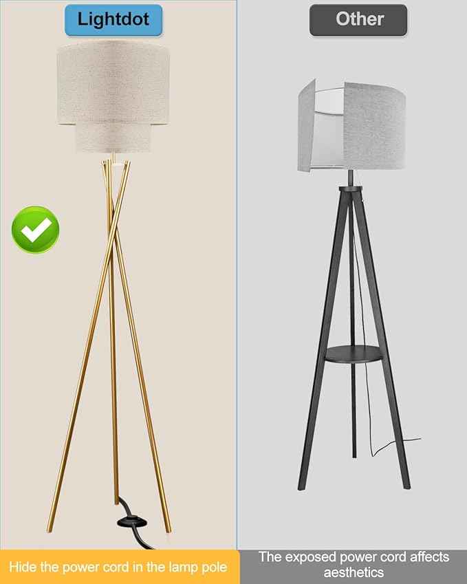 Lightdot Glod Tripod Floor Lamp, Modern Floor Lamps for Living Room, Standing Lamp with Dual Drum, E26 Bulb Included, 67.7" Tall Floor Lamp for Bedroom, Home Office