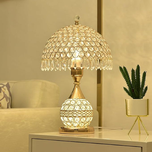 Crystal Table Lamp with 3 Lighting Color, LED Desk Lamp Modern Nightstand Lamp Golden Bedside Lamp Dimmable Light Plug in Cord for Indoor Home Living Room Bedroom - Aura Lighting