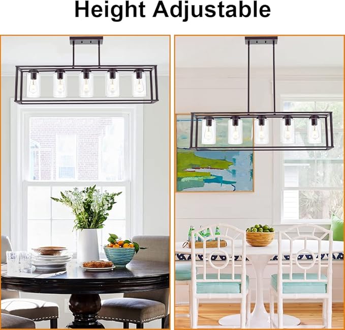 VINLUZ 5-Light Kitchen Island Chandeliers Oil Rubbed Bronze Modern Linear Cage Pendant Lighting with Clear Glass Shades Farmhouse Ceiling Light Fixtures Hanging for Dining Room Living Room - Aura Lighting