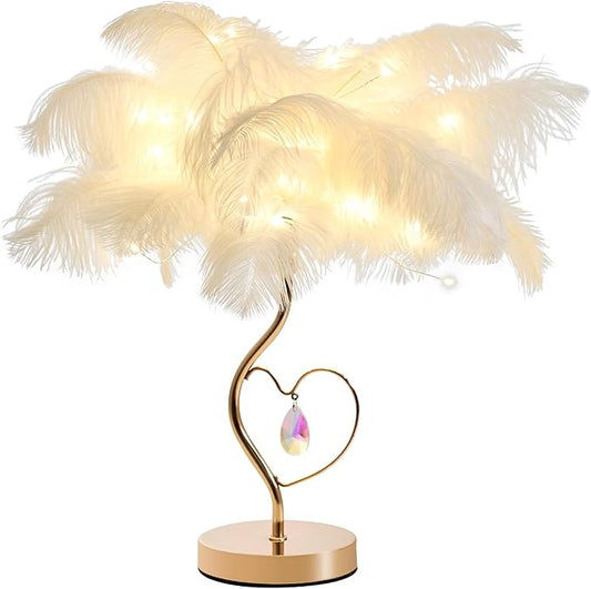 White Ostrich Feather Lamp Princess Fluffy Bedside Lamp Romantic Feather Table Lamp Nightstand Light for Girl Bedroom Wedding Decor Valentine Dating Living Room Hotel Office - Aura Lighting