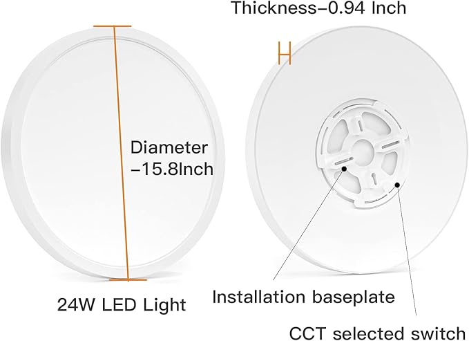 TALOYA Dimmable Flush Mount Ceiling Light,15.8Inch,24W,5 CCT,LED Ceiling Light Fixture for Bedroom,Kitchen,Living Room,White - Aura Lighting