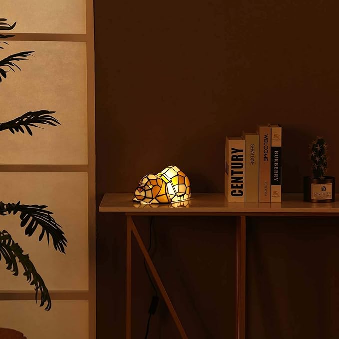 Bieye L10210 Tiffany Style Stained Glass Accent Dog Table Lamp for Home Decor, Orange