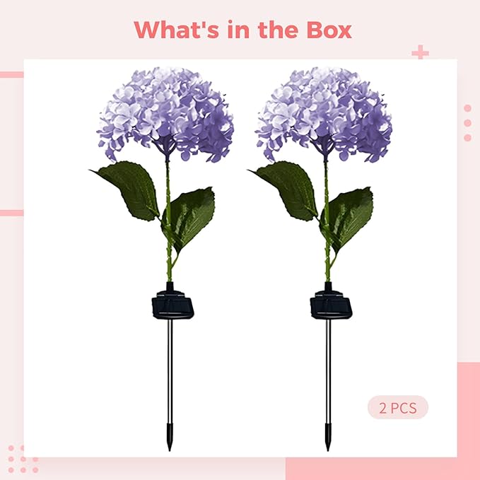 2 Piece Solar Flower Landscape Lighting, Hydrangea Stake Lamps For Garden, Waterproof And