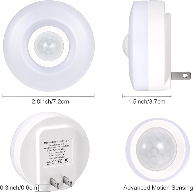 YELKO Night Lights Plug Into Wall,200 Lumen Super Bright Plug in Motion Sensor Light Indoor,Smart Plugin Motion Activated nightlights for Bathroom, Hallway(4Pack)