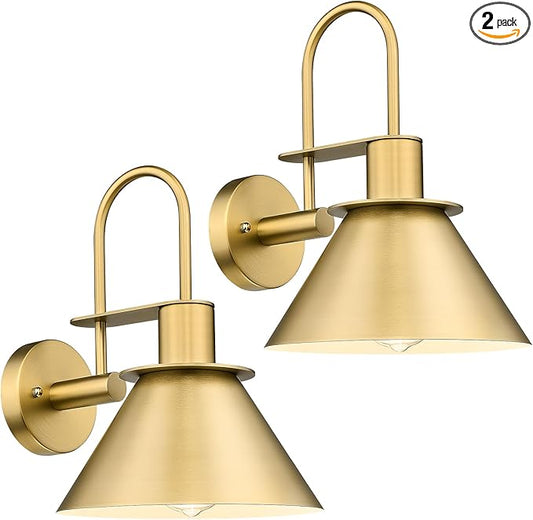 Wall Sconces for Bathroom Set of 2, HWH Wall Mount Lighting with Metal Shade, Indoor Gold Wall Lights for Living Room Mirror Kitchen, Gold Finish, 5HZG56BL-2 BG