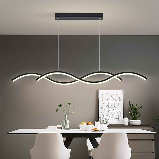 Modern LED Chandelier 31.49in Waving Linear Pendant Light Dimmable 3000K-6000K with Remote Control Hanging Island Light Fixture for Dining Room Living Room