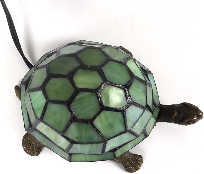 Bieye L10691 Tortoise Tiffany Style Stained Glass Accent Table Lamp Night Light for Bedside Living Room Bedroom (Light Green)
