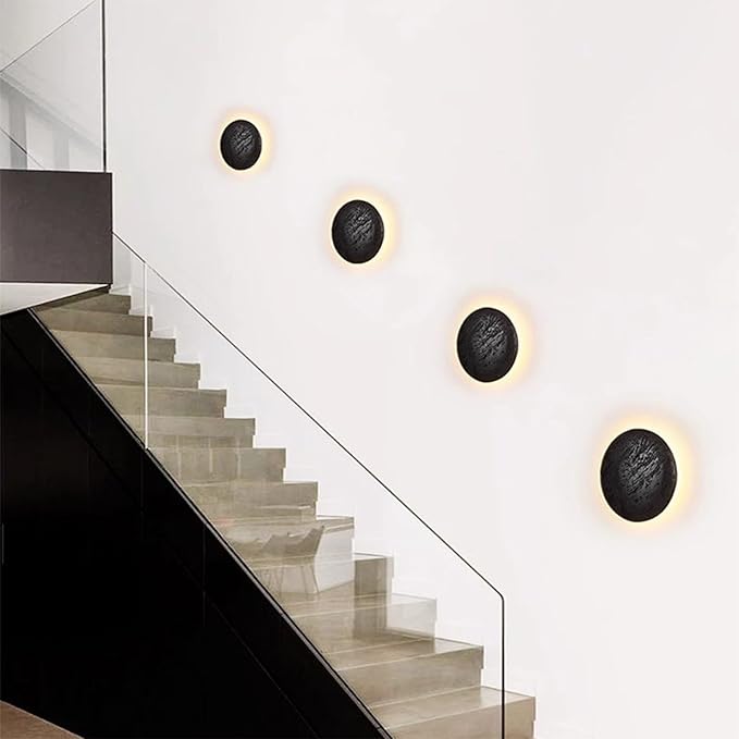 Natural Black Travertine Wall Lamp, Nordic Modern Marble Wall Sconce, Japanese Style Wabi Sabi Stone Wall Lighting Fixture for Bedroom Bedside Hallway Entryway Stairs