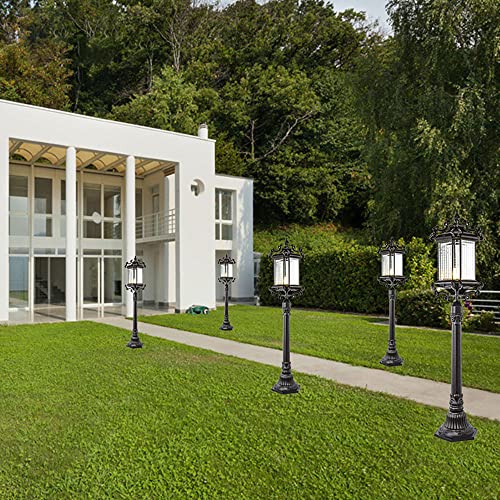 Style Outdoor Pillar Lamp Waterproof Column Lamp Aalloy Street Light E27 Post Light with Glass Lampshade Villa Courtyard Pole Lamp