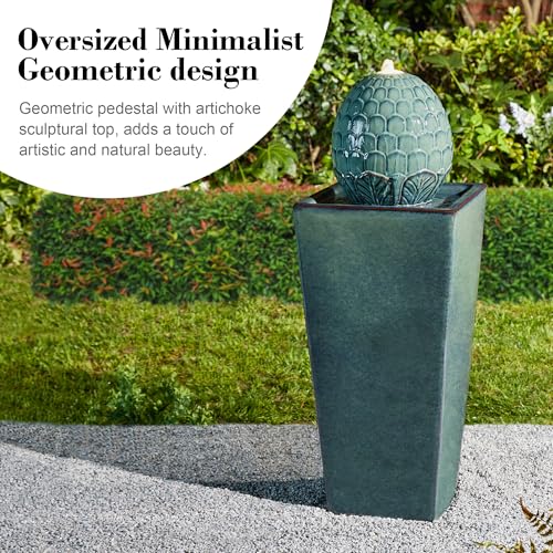 35.75" H Tall Ceramic Outdoor Water Fountain with LED Light Oversized Artichoke Pedestal Fountains with Submersible Pump Patio Fountain Waterfall for Garden Patio Deck Porch