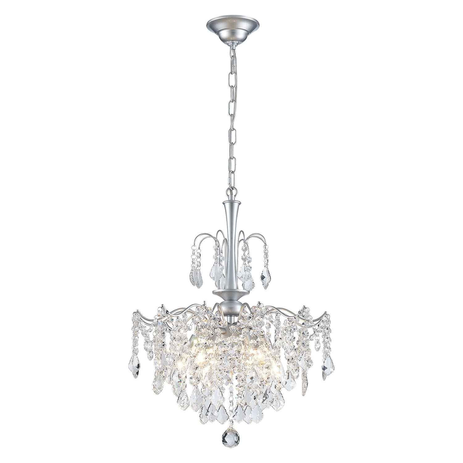 Modern Crystal Chandelier, Chrome Candle Chandeliers for Dining Room Lighting Fixtures Hanging, Kitchen Ceiling Hanging Pendant Light for Bedroom Living Room Kitchen Island Hallway