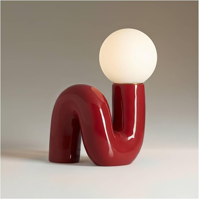 360 Lighting Fondant 11 3/4" Small Mid Century Modern Accent Table Lamp Velvet Red Ceramic Single Glass White Shade Living Room Bedroom Bedside Nightstand House Office Home