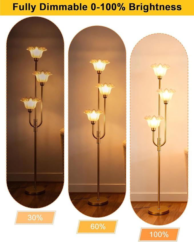 Lightdot 66IN Flower Floor Lamp 3-Lights Vintage Floor Lamps with 3000K Warm White Bulbs for Wedding Party Modern Tall Standing Lamp for Living Room/Bedroom