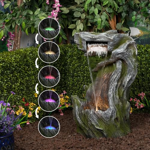 WIN1628 32" Outdoor Tree Bark Water Fountain with Color