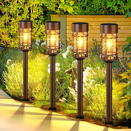 Solar Pathway Lights Outdoor Solar Lights 8 Pack Metal & Glass Design (8 Count)