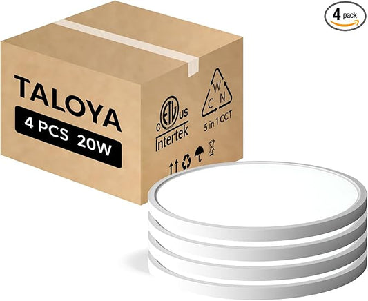 TALOYA Flush Mount Ceiling Light,4 Pack,12 Inch,20W, 5000K Daylight Super Slim LED Ceiling Light for Bedroom, Living Room, Kitchen, Laundry and Hallway - Aura Lighting